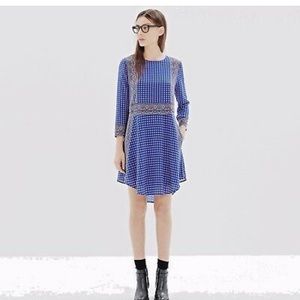Madewell blue ascot grid silk dress